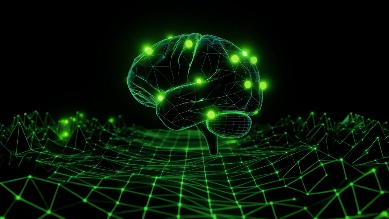 Digital Brain with Neural Network and Pulsating Green Connections