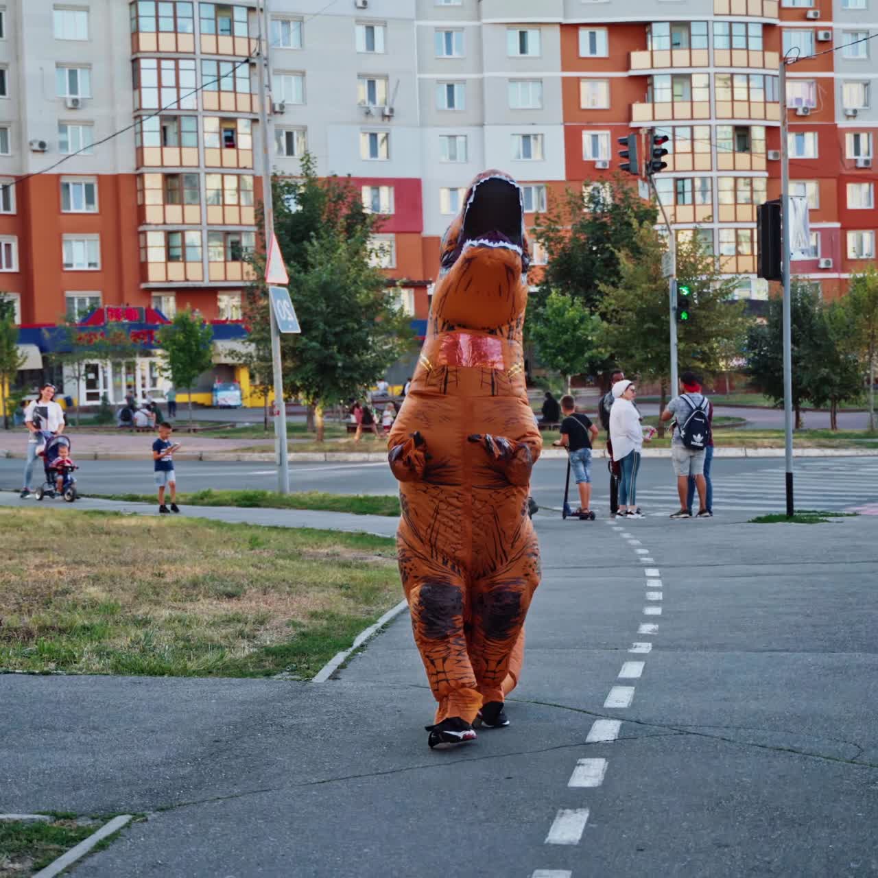 Dinosaur costume at public