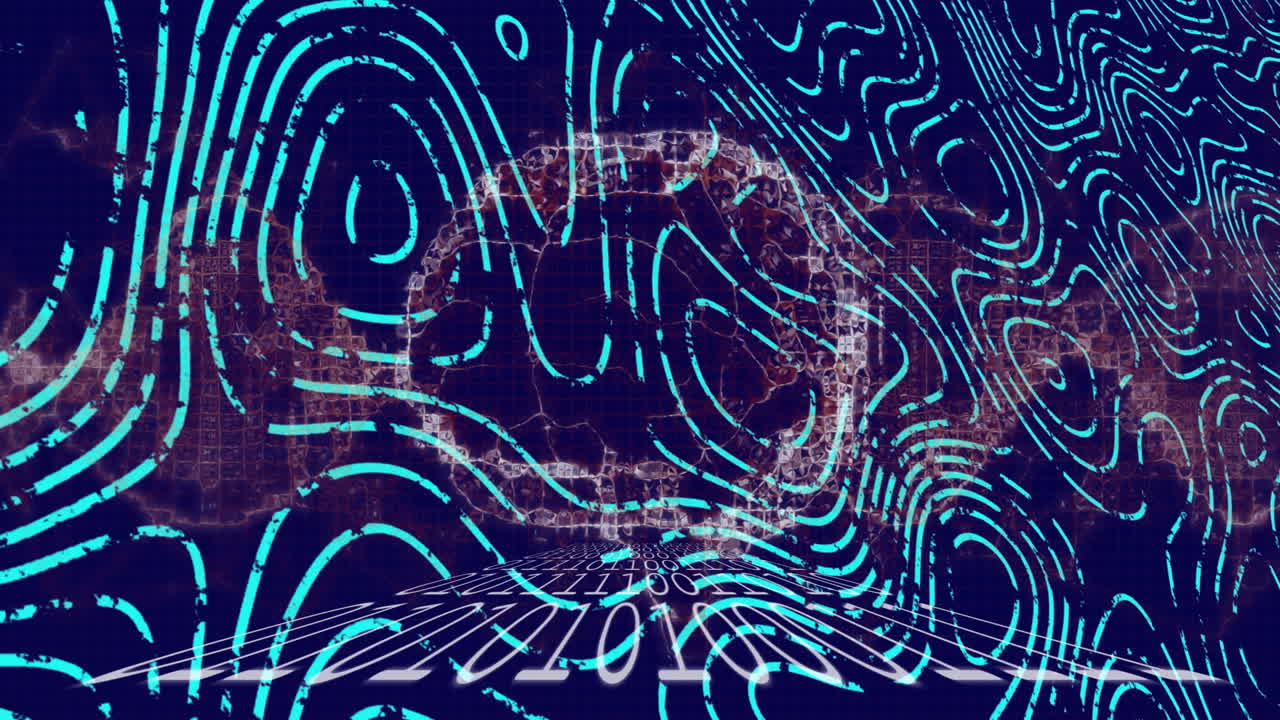 Animation of digital patterns and lines forming intricate shapes on dark background