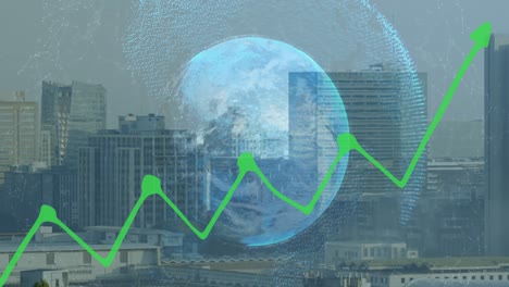 Animation-of-globe-and-cityscape-over-data-processing