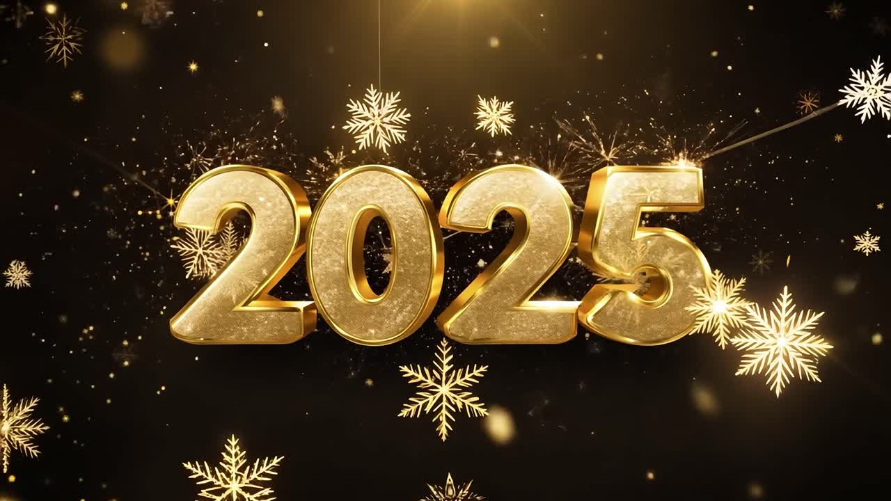 Happy New Year Banner Hintergrund 2025 – 2,4 X 1,8 M, Schwarz-gold Glitzer, Vinyl | Für Silvester-Fotos & Party-Deko