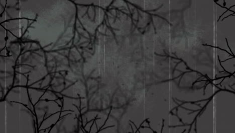 animation of glitch effect over creepy trees over school bus icon against grey background