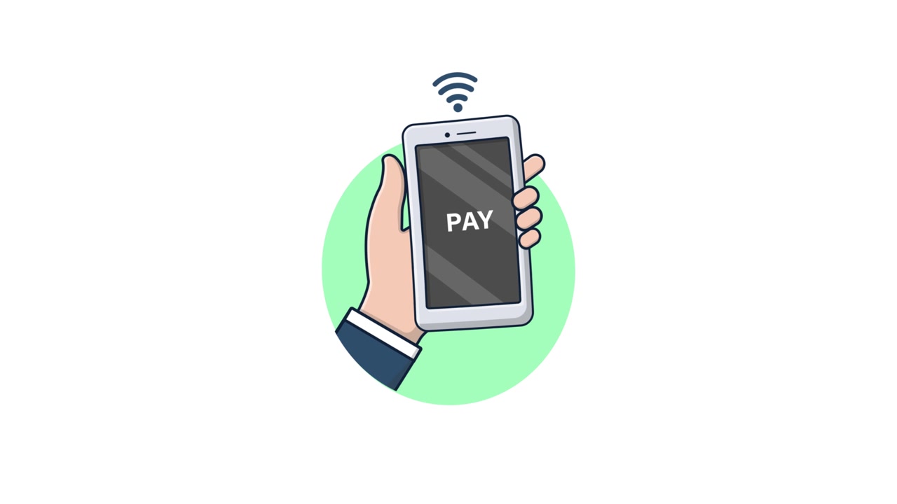 Animated Hand Holding Smartphone for Contactless Mobile Payment