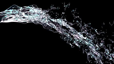 transparent liquid swirl 3d realistic footage. spinning splash isolated on black background. drops twisting effect animation. fluid vortex dynamic video. clear water pouring twirl