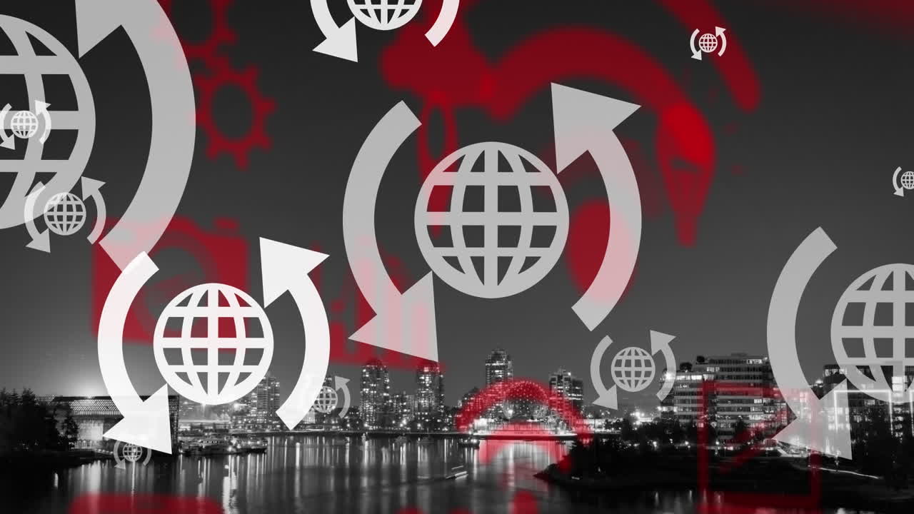 animación de iconos sobre el paisaje urbano