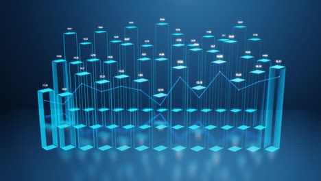 hologram, beautiful bg with abstract infographics. holographic bars, counters and graph. 3d columns smoothly move up and down in loop. financial background of columns and graph for analytical programs