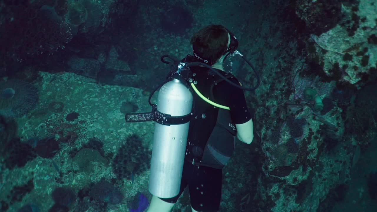 Scuba Diver Underwater with Bubbles