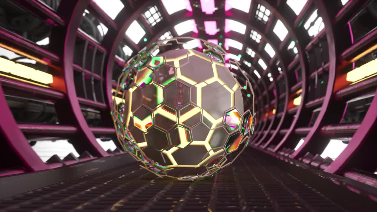 túnel futurista de ciencia ficción con una esfera hexagonal brillante
