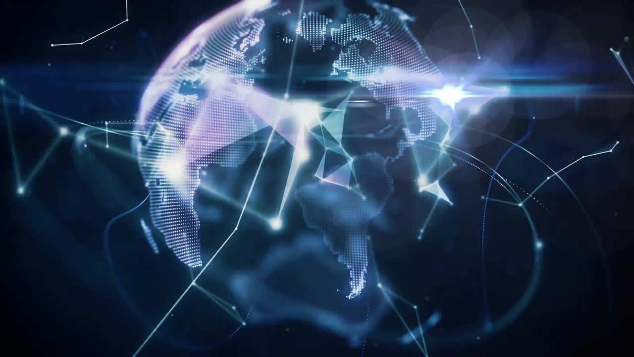 Animation of network of connections over globe and hands