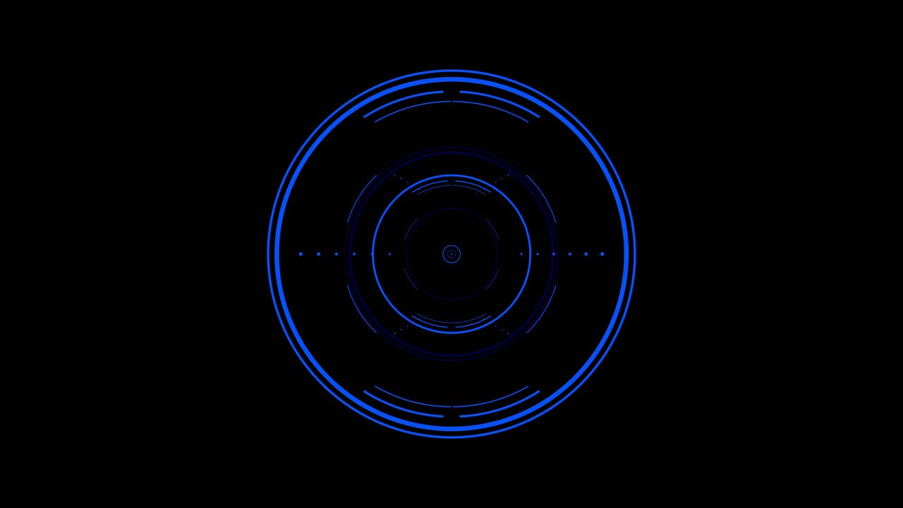 Futuristic blue hud element with pulsing concentric circles and target markers on a black background. For technology and UI design