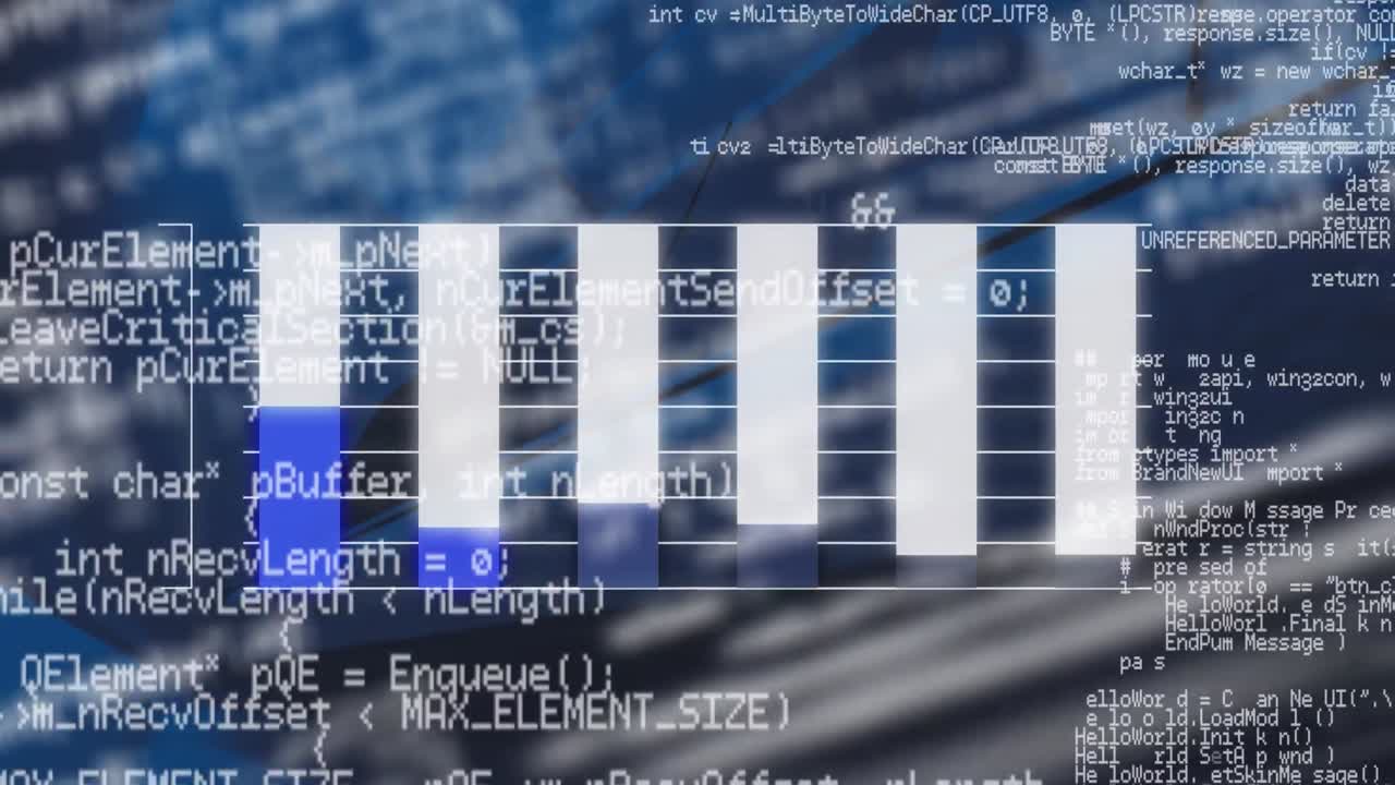 Animation of statistics recording and data processing on blue background