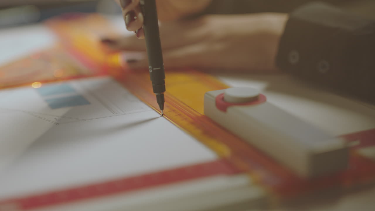 Woman Architect Drawing Blueprint