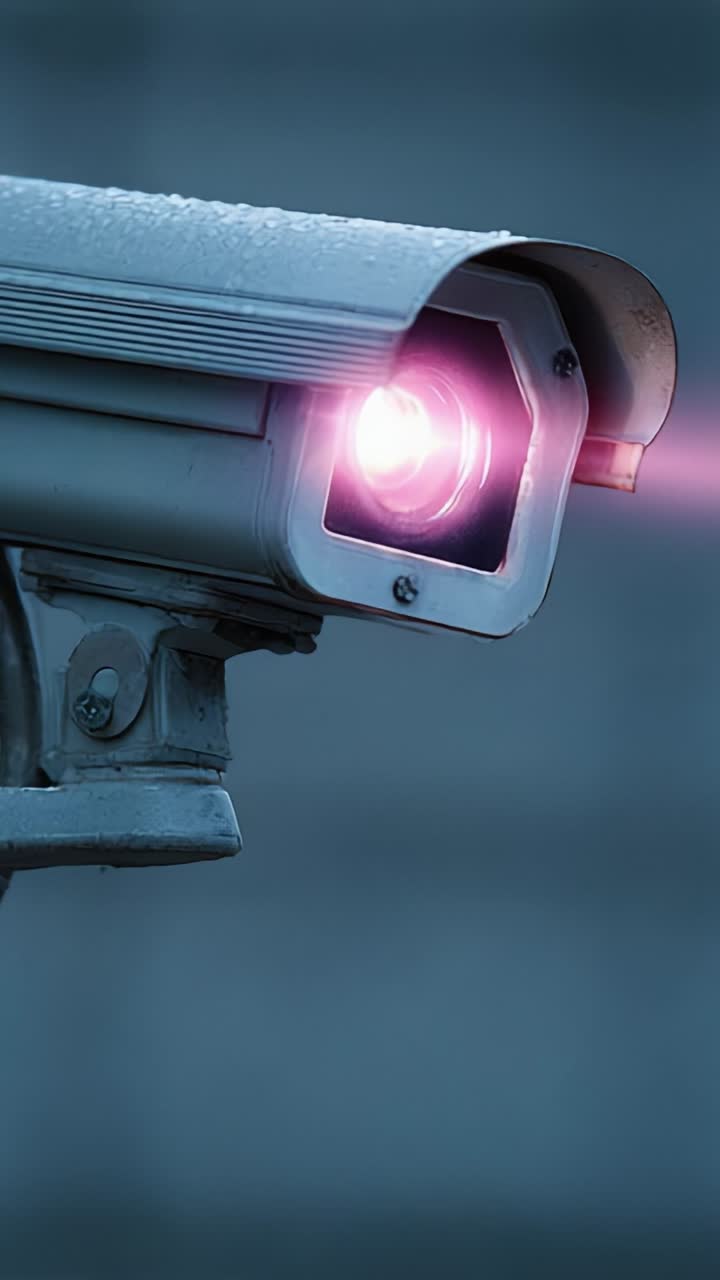High-Resolution Close-Up of a Surveillance Camera, Showcasing Its Advanced Technology and Focus on Security Monitoring in Urban Environments