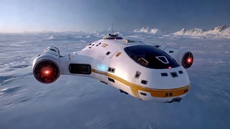 futuristic spaceship over snowy antarctica