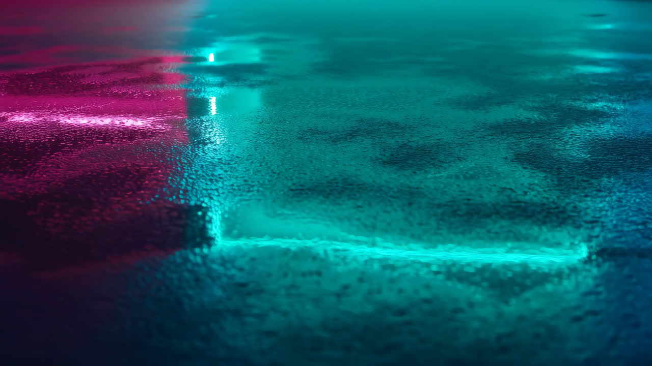 Abstract reflection of neon lights on wet surface