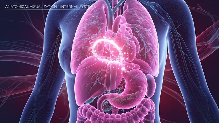 Human Body Anatomy Concept with Glowing Nervous System and Internal Organs