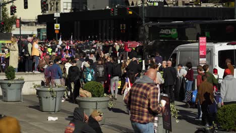 large crowd protesting in new york city