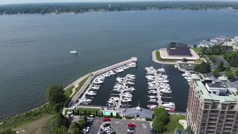 aerial shot of beach front city