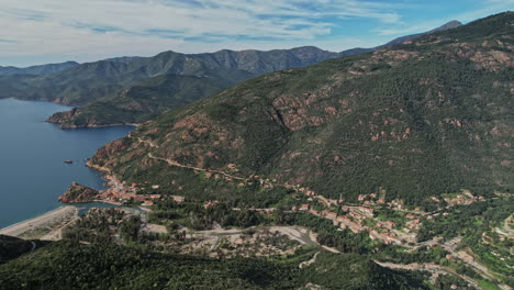 aerial view of corsican mountain and water body