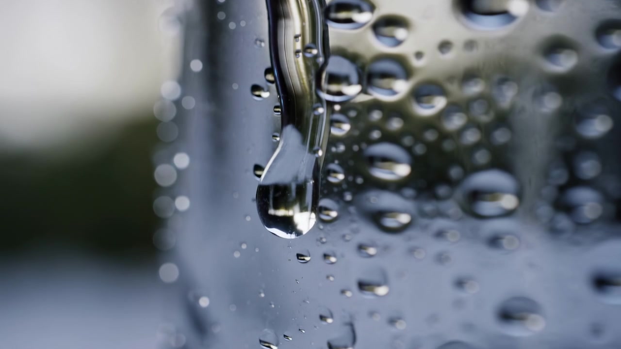 Macro Water Droplets On Glass, Moody Closeup Highlighting Condensation Texture, Single Droplet Forming