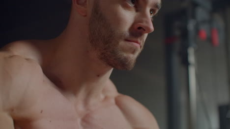 athletic man doing chest exercise using cable crossover machine gym sports fitness motivation strength concept.