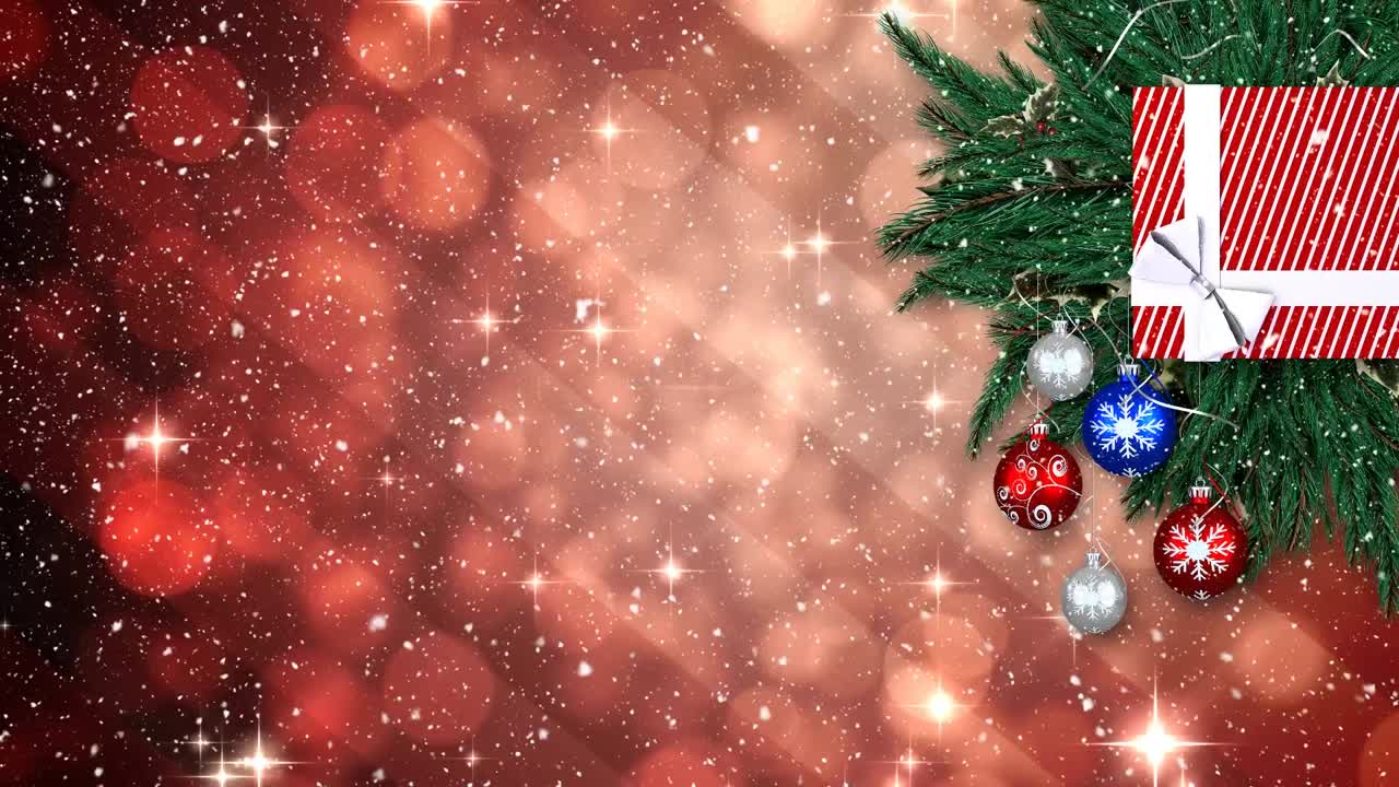 animación de la nieve cayendo sobre las bolas de navidad