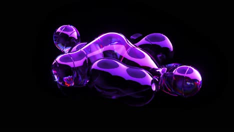 Liquid-Neon-Gel-Moves-and-Divides-Into-Bubbles-on-Dark-Background-Advertising-Metal-3d-Animation-of