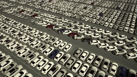 Aerial View Of The Parked New Cars At The Automotive Plant