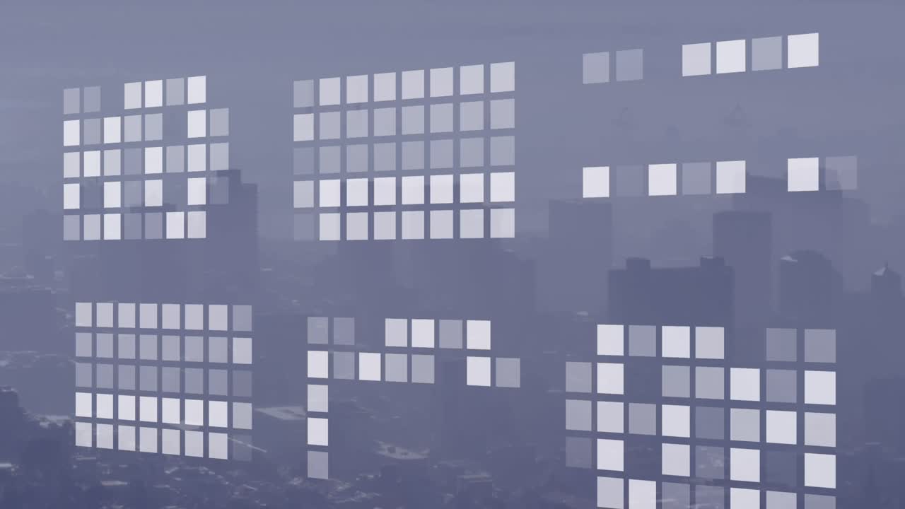 Animation of geometrical shapes over cityscape