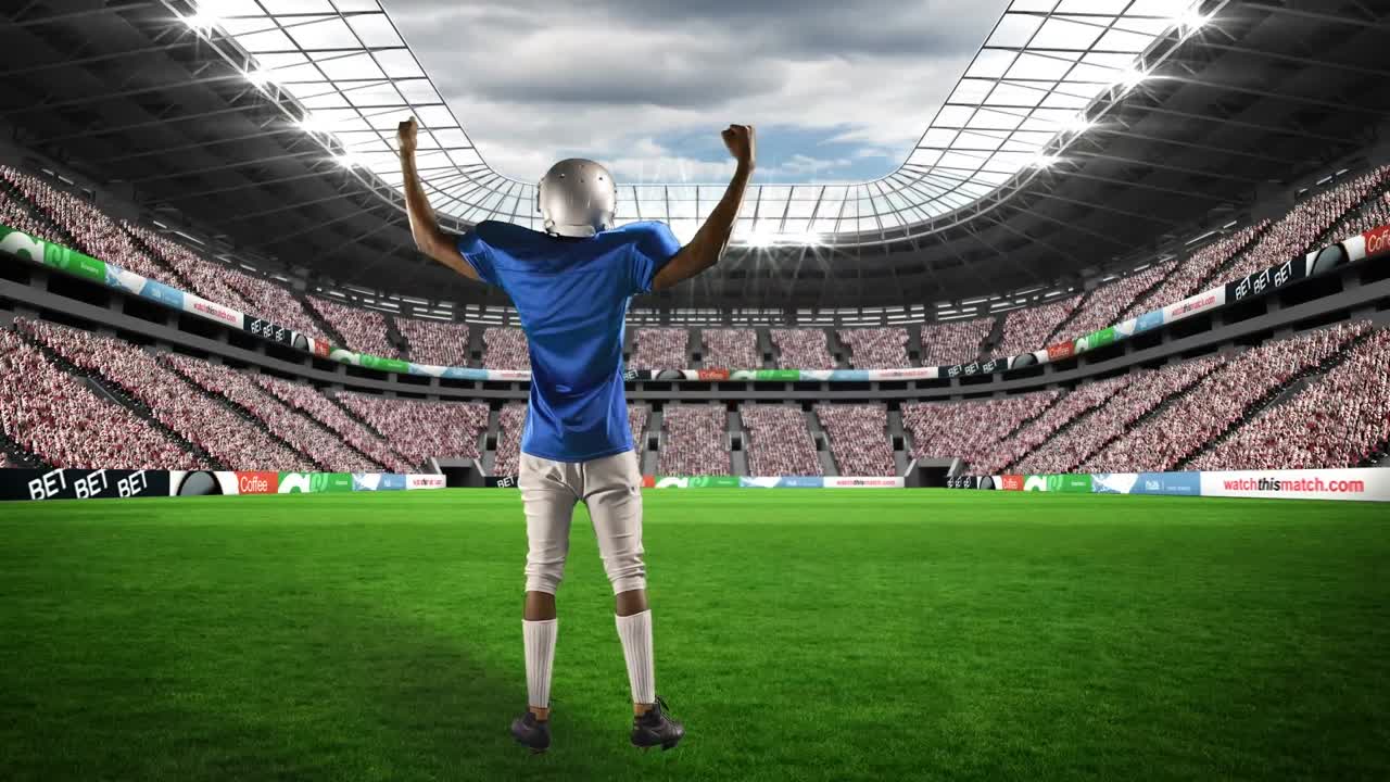 스포츠 경기장 위의 아메리칸  ⁇ 볼 선수의 애니메이션