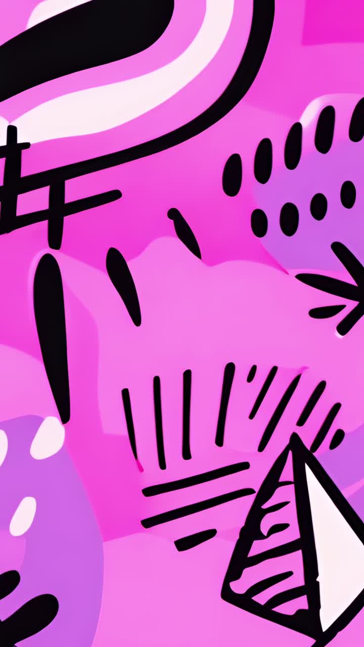 Vertical video: Displaying cursor arrow pausing on pink gradient canvas, black doodles, copy space