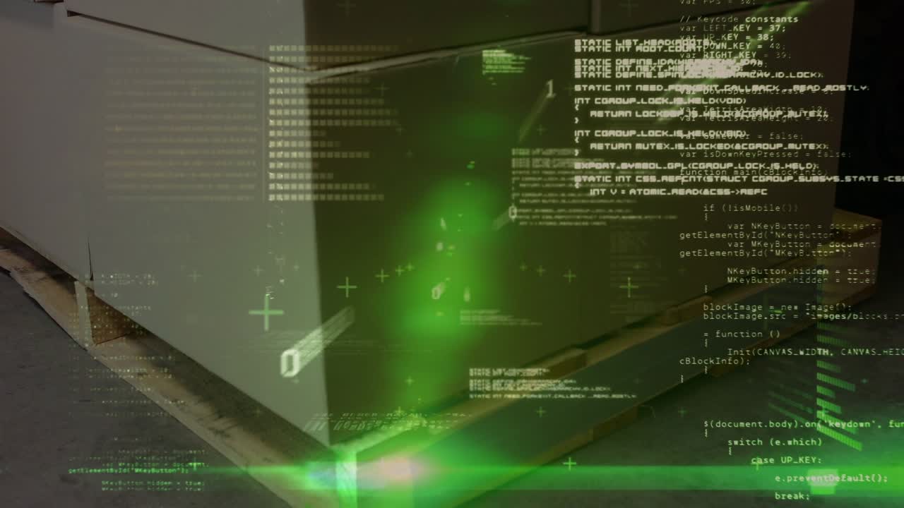 Animation af databehandling over pakker på lager