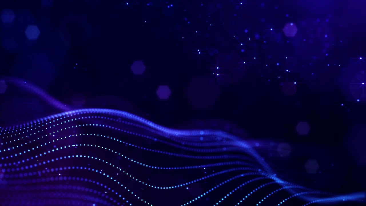 Glow blue particles form lines, surfaces, complex string structures in ...
