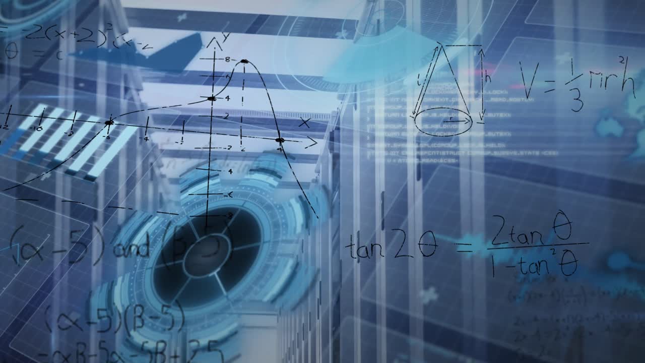 컴퓨터 서버  ⁇ 에 대한 데이터 처리 및 수학적 방정식과 함께 화면의 애니메이션