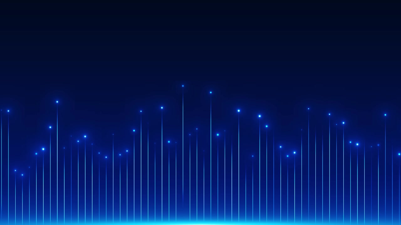 Cyan signal lines tech visual with thin vertical beams bright dots and deep blue digital atmosphere