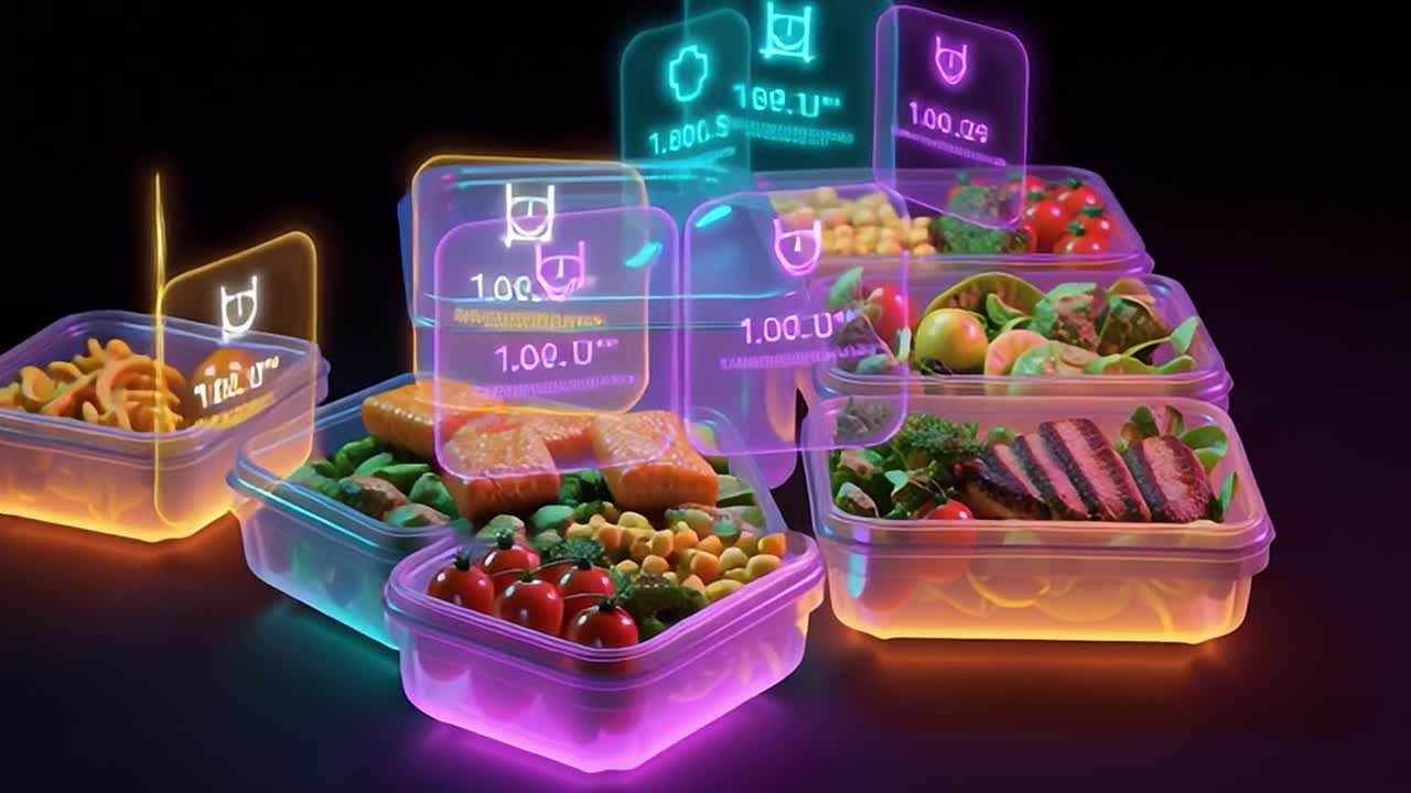 Contenitori olografici per pasti per un'alimentazione sana