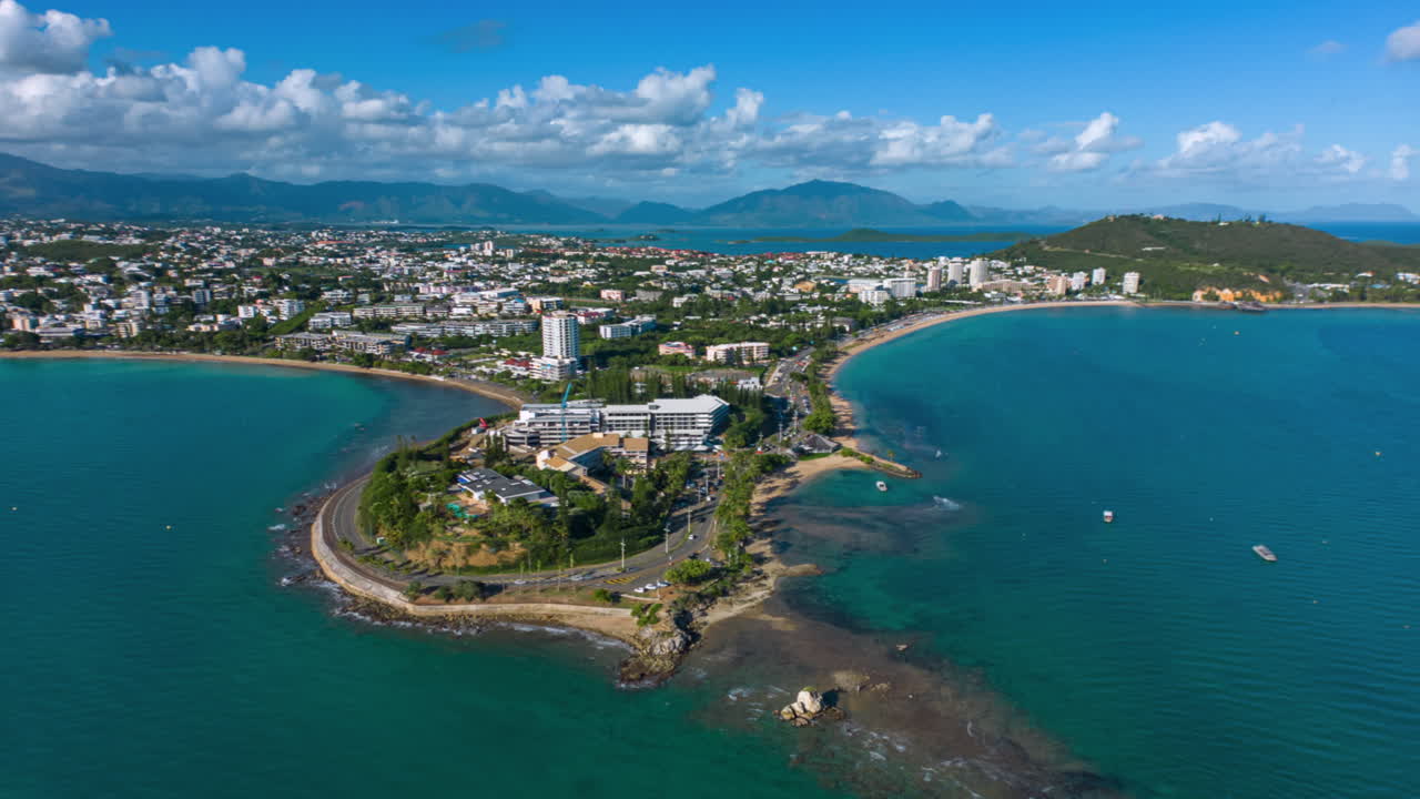 Aerial hyperlapse of Rocher &agrave; la Voile, Baie des Citrons, or Lemon Bay and Anse Vata Bay