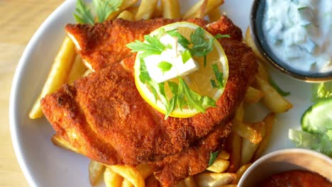 crispy fried chicken with french fries and salad