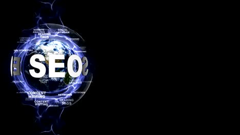 seo tekst animatie en aarde, met sleutelwoorden, rendering, animatie, lus