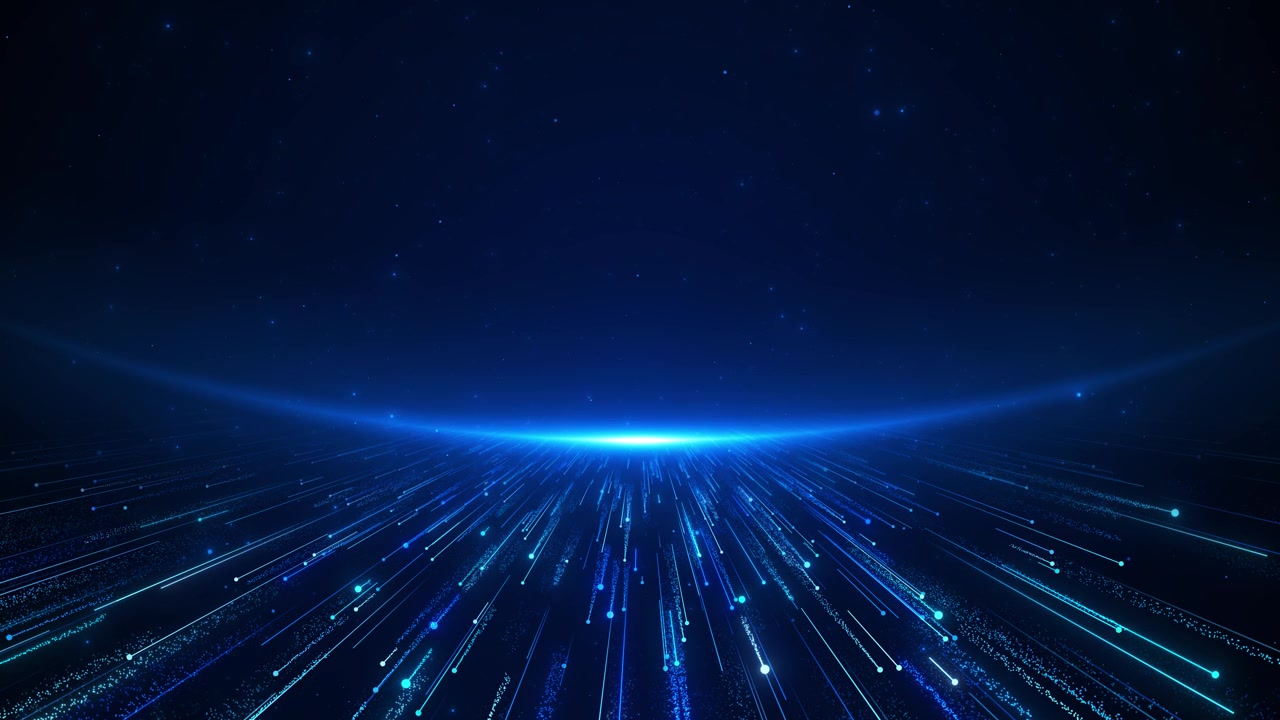 藍色地平線科技，發光數據線，快速粒子條紋，星空，深度透視