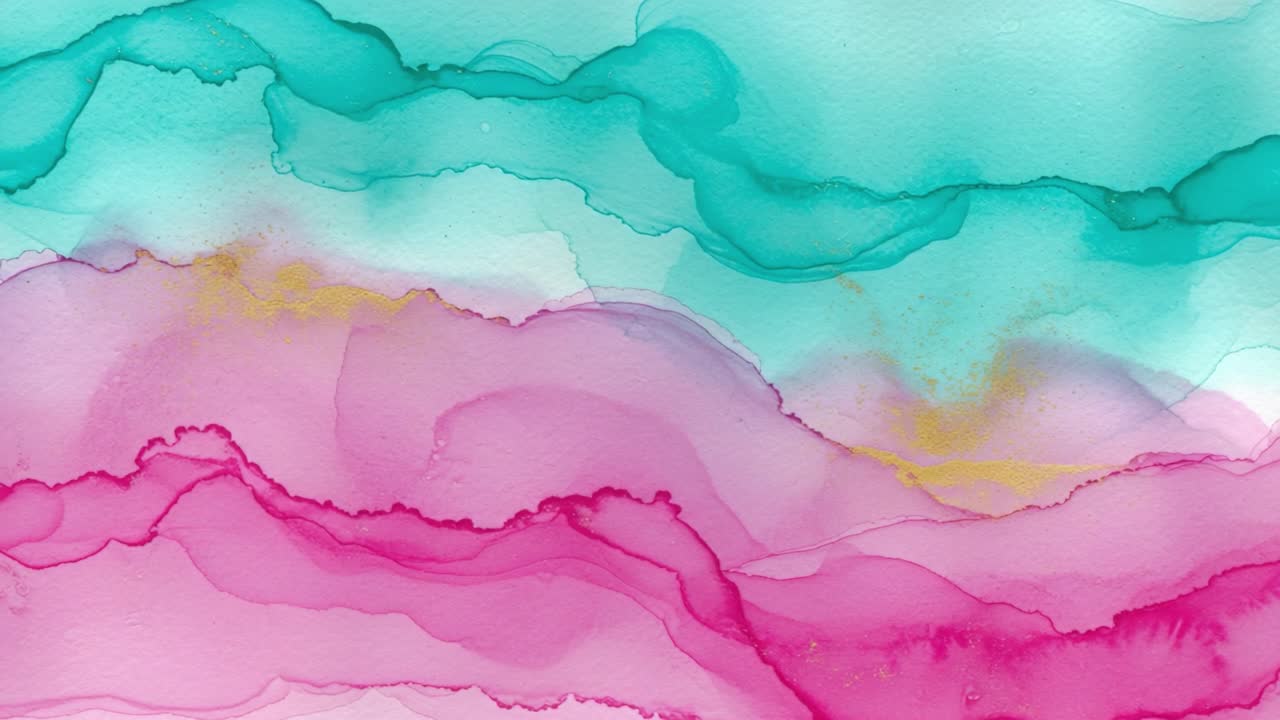 A Vibrant Blend of Aqua and Pink Hues: Captivating Abstract Watercolor Art Capturing Fluid Dynamics and Color Play in Mesmerizing Swirls and Waves