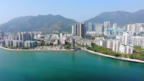 Vista-Aérea-Sobre-El-Horizonte-De-Shenzhen-En-Un-Hermoso-Día-Claro