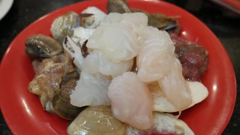 해산물, 조개, 크래브, 요리 할 준비가 된 접시