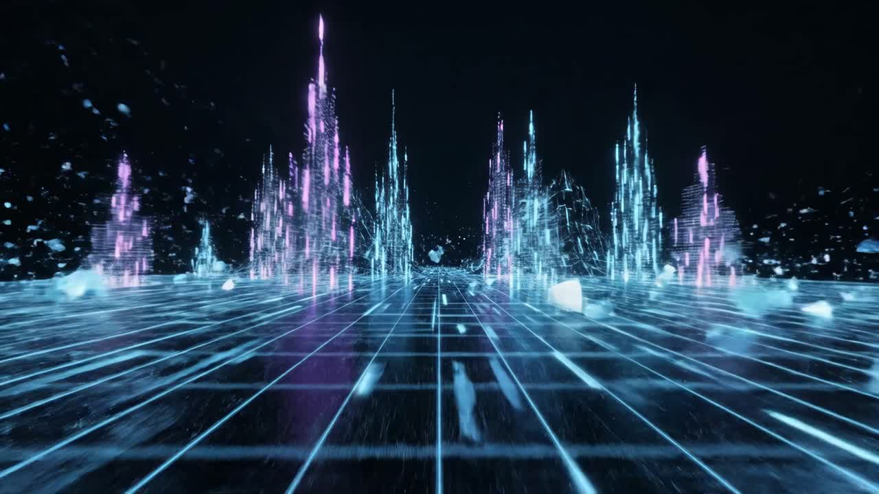 Futuristic Digital Cityscape Tunnel