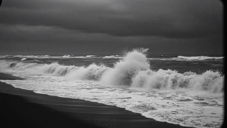 the serene transformation of the ocean: from turbulent waves to calm shores in a grayscale landscape captured over two frames
