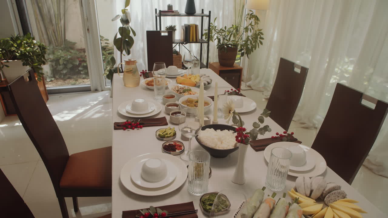 Dishes and Appetizers on Festive Table