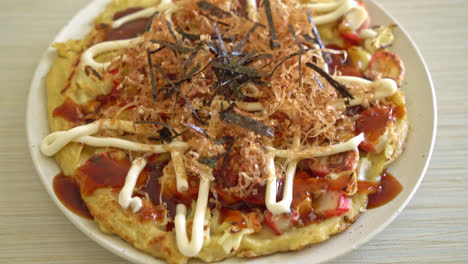 pizza tradicional japonesa que se llama okonomiyaki - estilo de comida japonesa