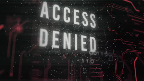 animación del procesamiento de texto y datos digitales de acceso denegado a través de una placa de circuitos informáticos