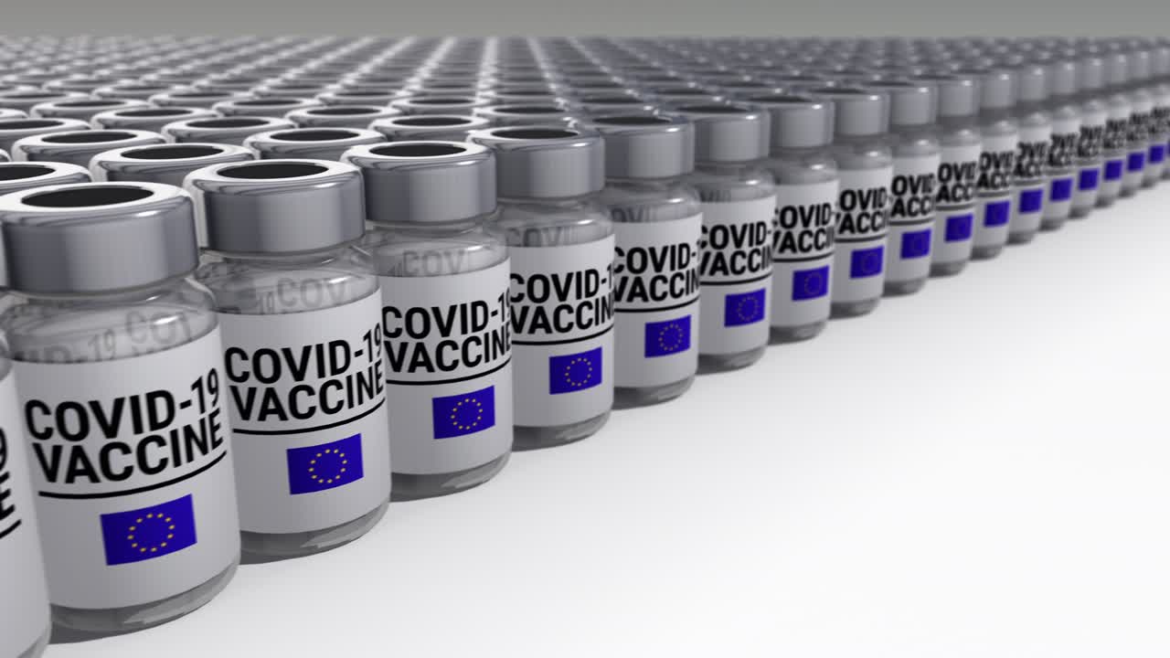 botellas de vacuna contra el covid-19 de la unión europea