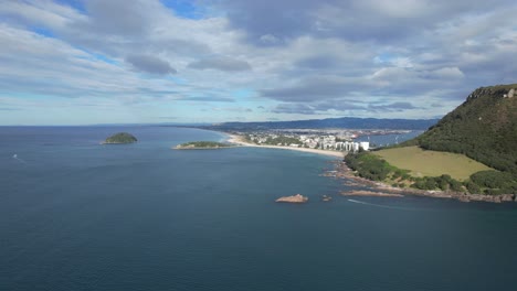 aerial panorama of mount maunganui and tauranga harbour